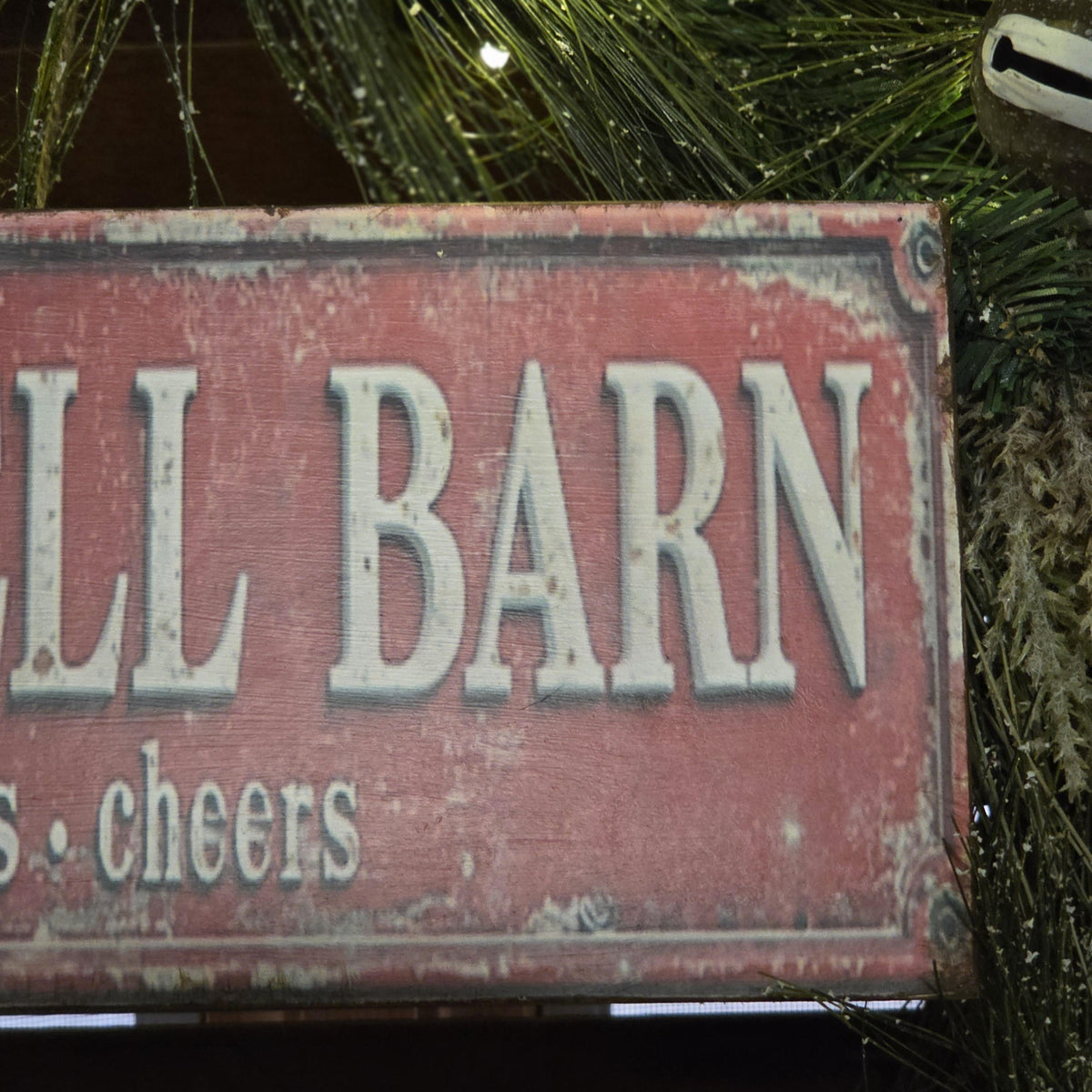 Handmade Jingle Bell Barn Sign | Rustic Farmhouse Holiday Decor (13x5)