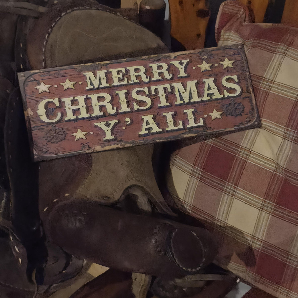 Merry Christmas Y'all Wood Sign | Rustic Western Holiday Decor (13x5")