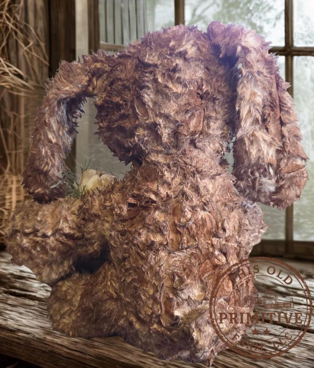 Limited Edition Primitive Folk Art Bunny Figurine | Hand-Aged Farmhouse Spring Decor Crate