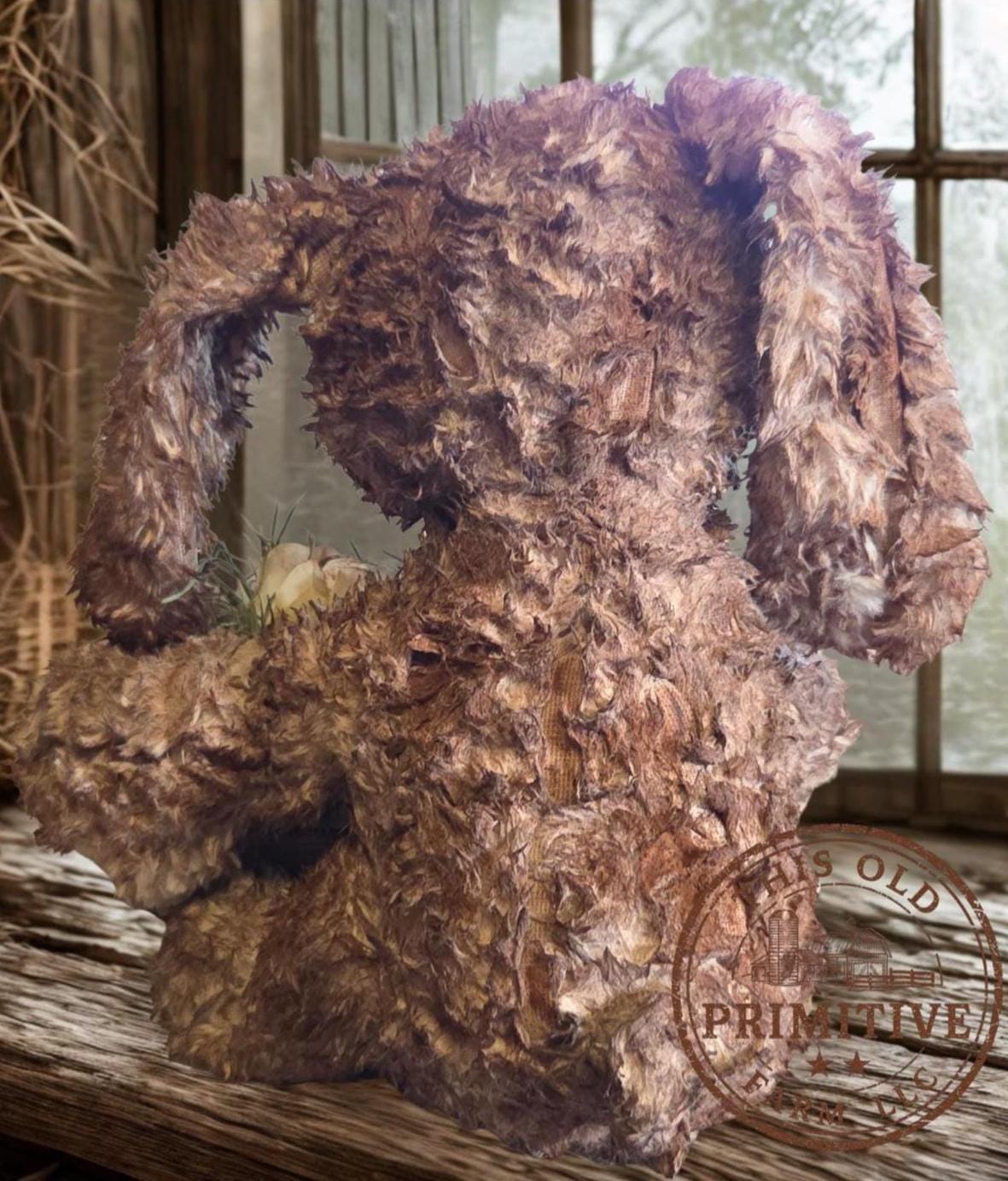 Limited Edition Primitive Folk Art Bunny Figurine | Hand-Aged Farmhouse Spring Decor Crate