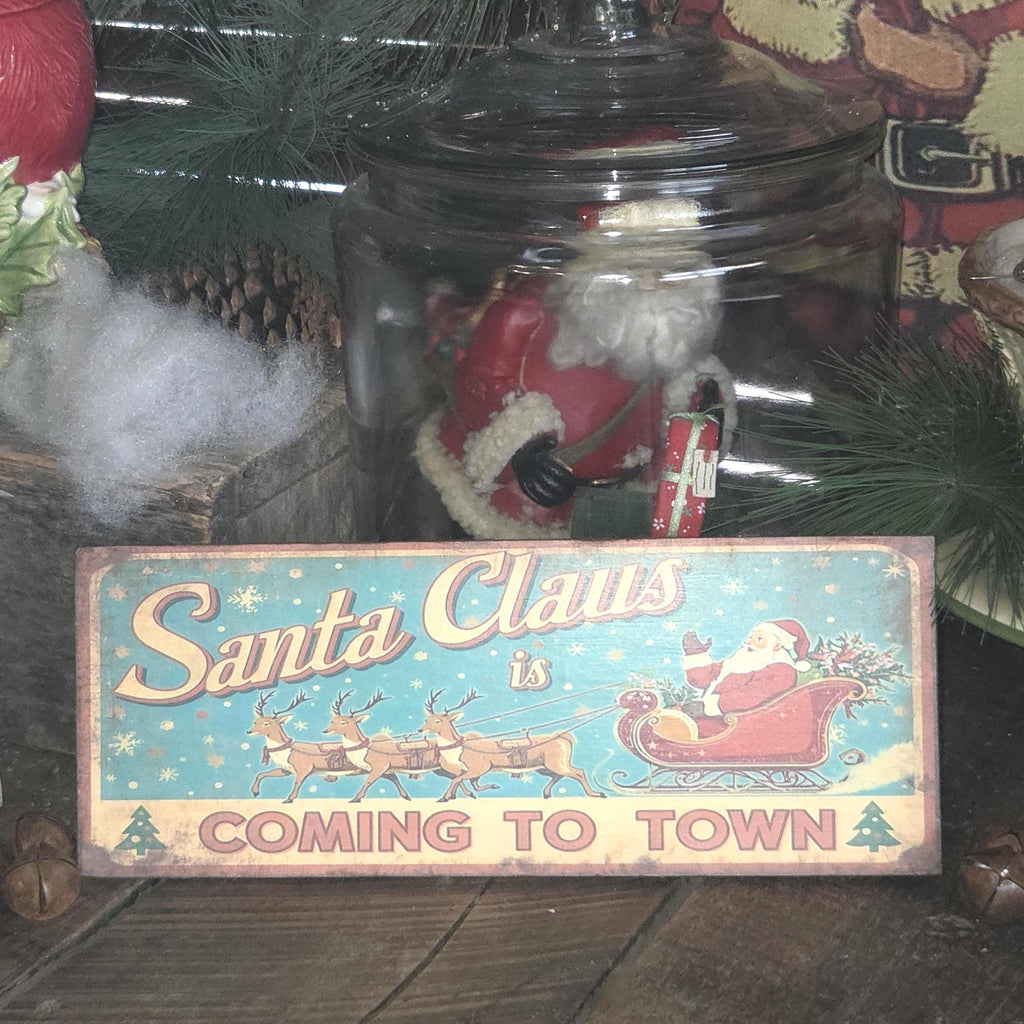 Handmade Santa Claus Christmas Wood Sign | Rustic Farmhouse Holiday Decor (13x5)