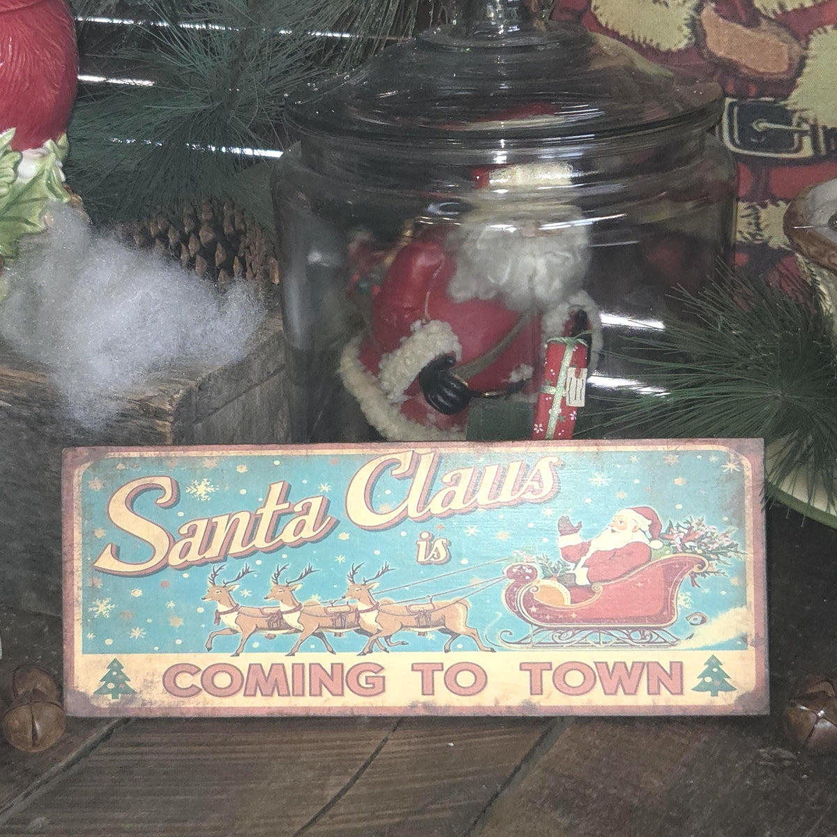 Handmade Santa Claus Christmas Wood Sign | Rustic Farmhouse Holiday Decor (13x5)