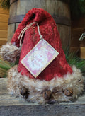 Handcrafted Primitive Farmhouse Santa Hat | Nostalgic Plush Santa with Rusty Jingle Bells | Limited Edition Rustic Shelf Sitter
