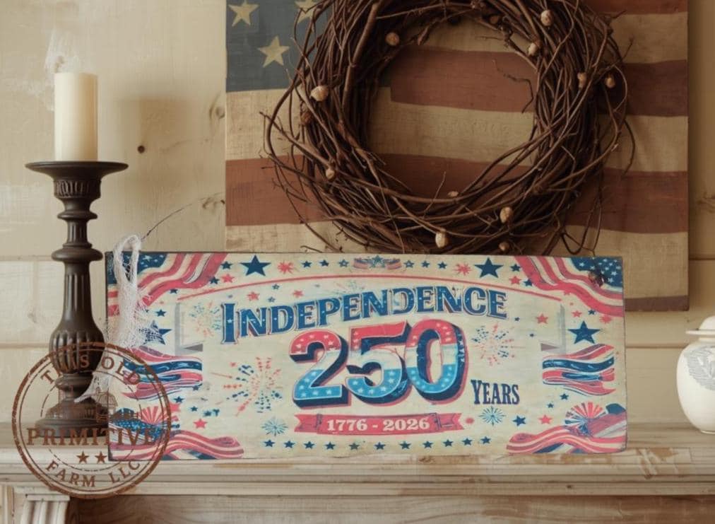 Independence 250 Wood Sign | Primitive Patriotic Americana Wall Hanging