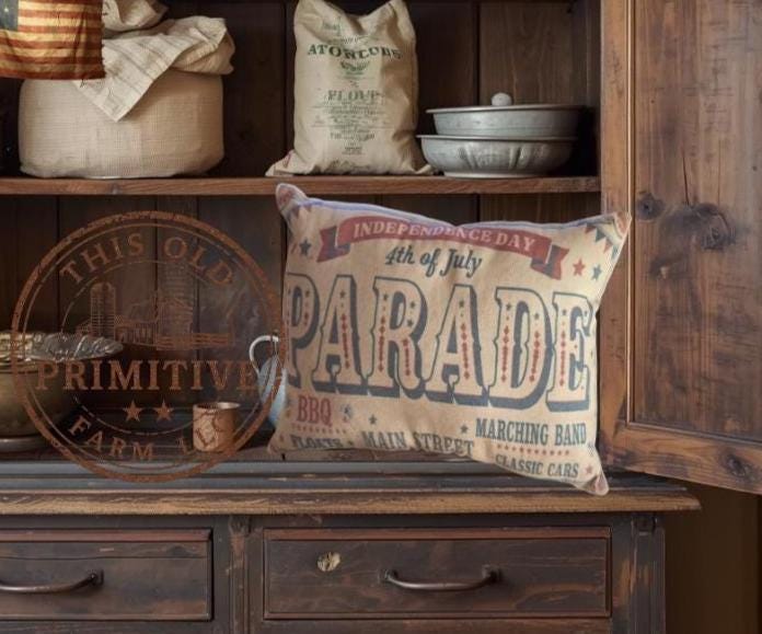 Primitive Americana Parade Pillow | Vintage Style 4th of July Decor