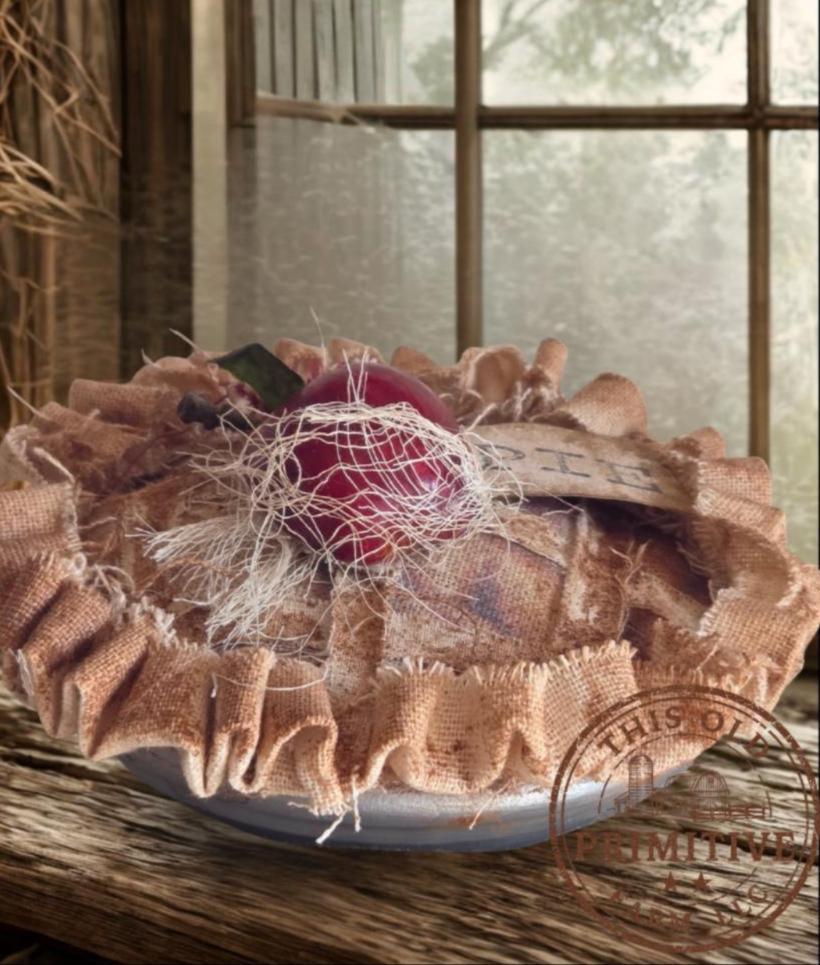 Primitive Apple Pie and Tuck Pillow | Americana Farmhouse Decor | Rustic Patriotic Kitchen Decor | Faux mini apple Pie | Stars and Stripes
