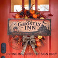 Primitive Halloween Ghostly Inn Sign | Rustic Folk Art Wood Decor (13 x 5)