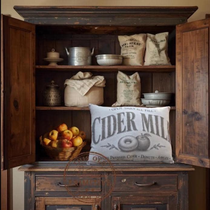 Vintage Cider Mill Pillow | Rustic Farmhouse Fall Decor, Shelf Sitter