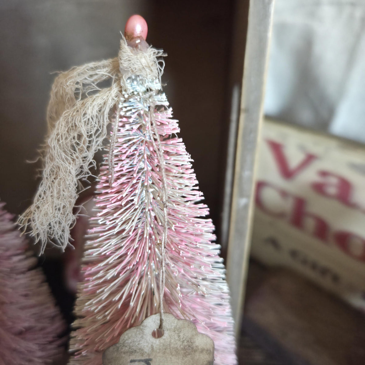 Primitive Valentine Bottle Brush Trees Set | Hand Painted Distressed Farmhouse Decor