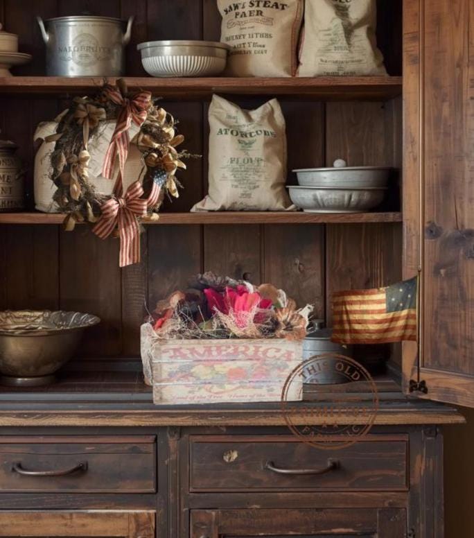 Primitive Americana Crate Display | Rustic Farmhouse Patriotic Floral Decor