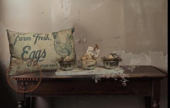 Primitive Farm Fresh Eggs Mercantile Pantry Display | Rustic Egg Bowl Shelf Sitter | Distressed Farmhouse Spring Easter Decor