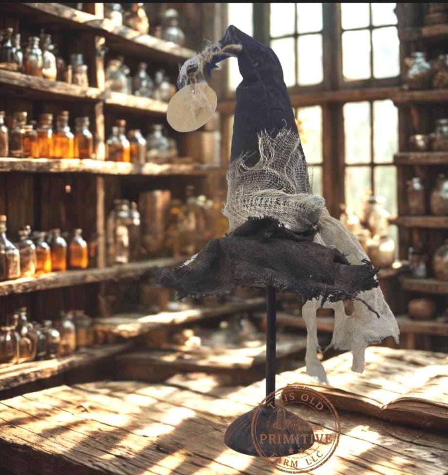 Primitive Witch Hat Shelf Sitter | Folk Art Halloween Decor, Spells Tag