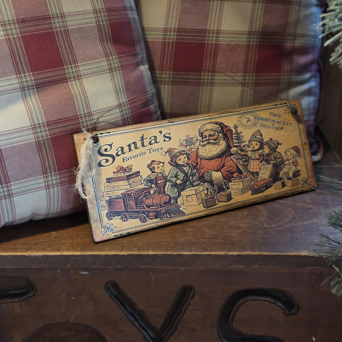 Santa's Favorite Toys Wood Sign | Rustic Farmhouse Christmas Decor (13x5")
