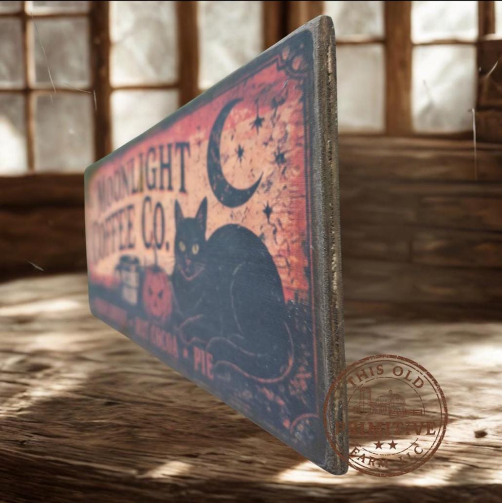 Primitive Witches Brew Coffee Sign | Halloween Folk Art Wood Decor (13" x 5")