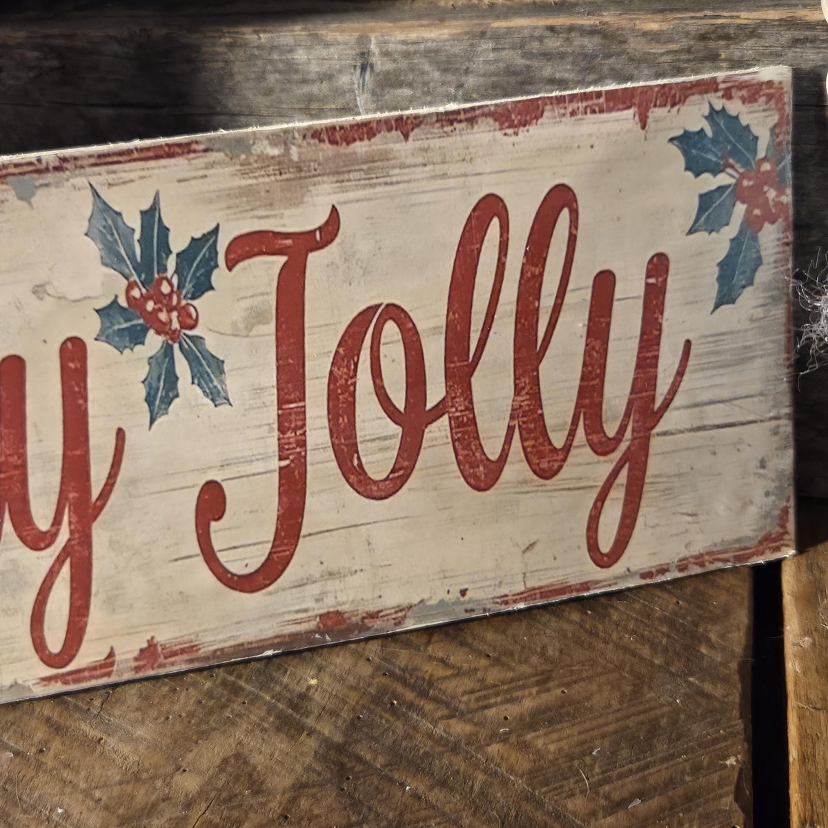 Handmade Holly Jolly Christmas Sign | Rustic Farmhouse Wood Decor (13x5)