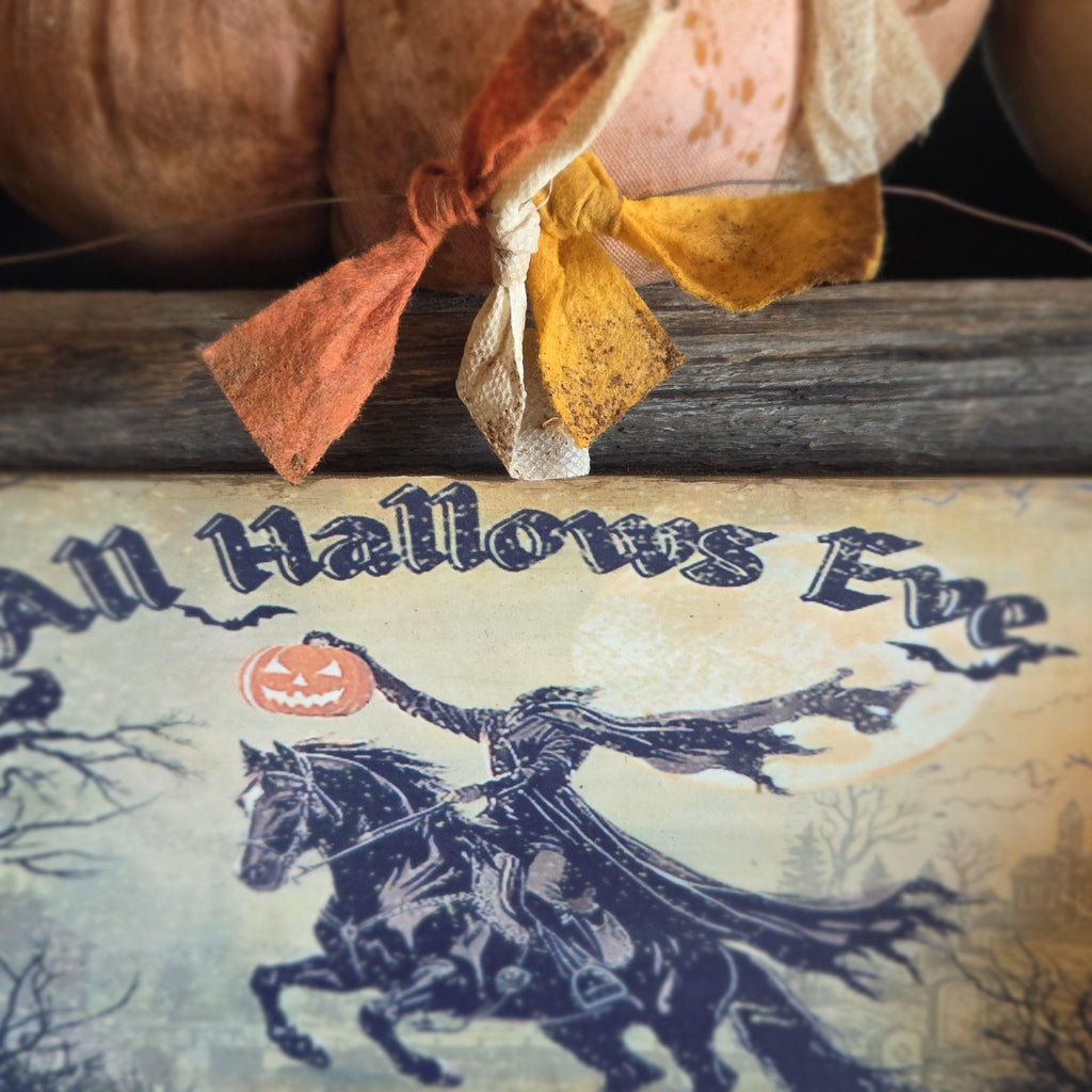 Primitive Halloween All Hallows Eve Sign | Folk Art Wood Decor (13" x 5")