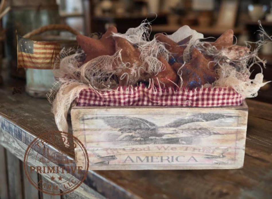 Primitive Americana Eagle Crate Display | Rustic Farmhouse Patriotic Shelf Sitter