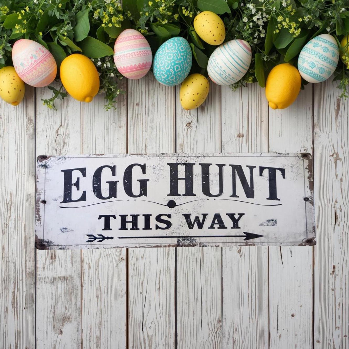 Primitive Egg Hunt Metal Sign | Rustic Farmhouse Spring Easter Decor