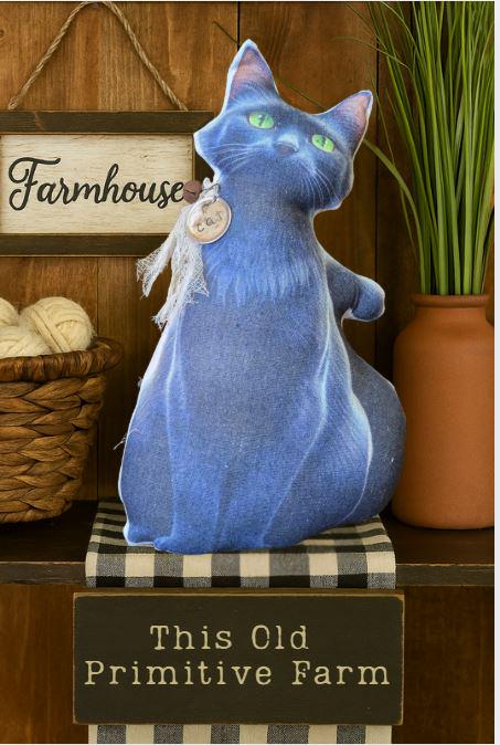 Primitive Cat Pillow: Rustic Farmhouse Decor with 'Meow' Tag