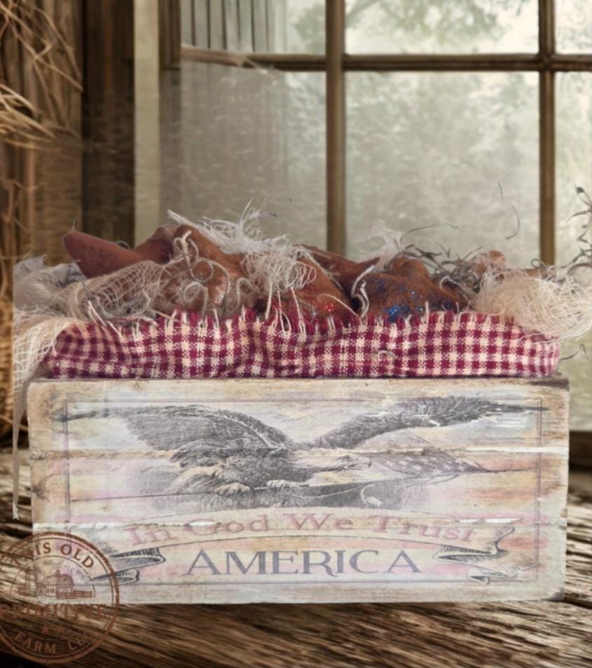 Primitive Americana Eagle Crate Display | Rustic Farmhouse Patriotic Shelf Sitter
