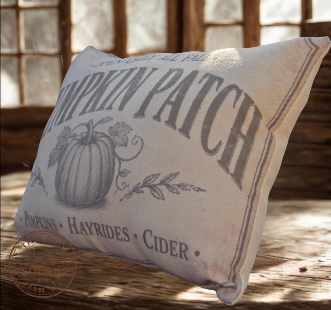 Vintage Pumpkin Patch Pillow | Rustic Farmhouse Accent Shelf Sitter
