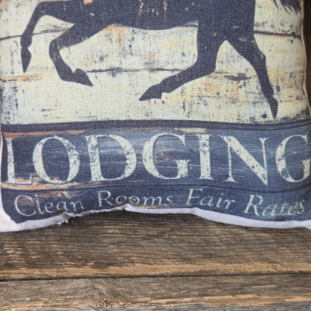 Primitive Black Horse Inn Pillow | Folk Art Farmhouse Horse Decor