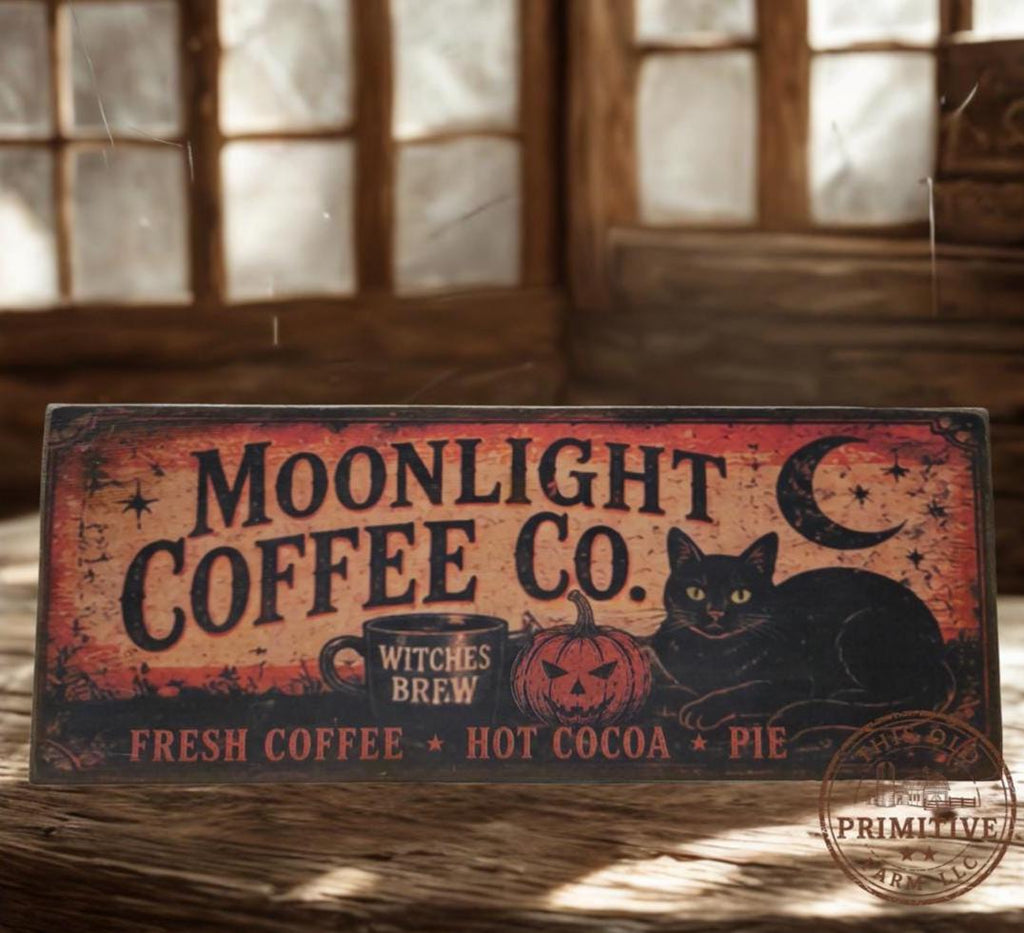 Primitive Witches Brew Coffee Sign | Halloween Folk Art Wood Decor (13" x 5")