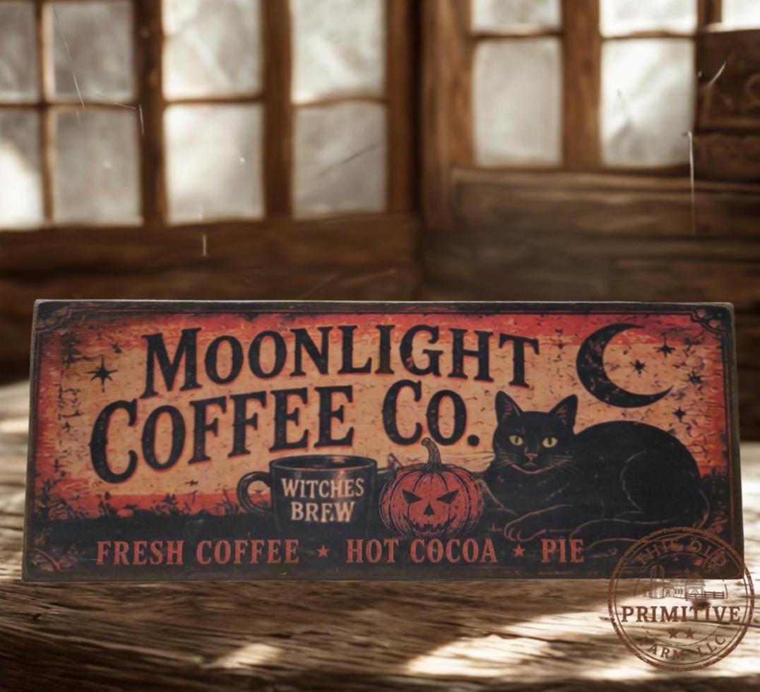 Primitive Witches Brew Coffee Sign | Halloween Folk Art Wood Decor (13" x 5")