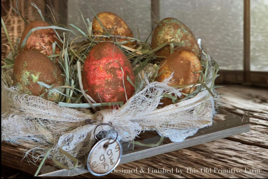 Primitive Easter Egg Carton Decor | Cinnamon Grunged Eggs | Rustic Farmhouse Spring Accent