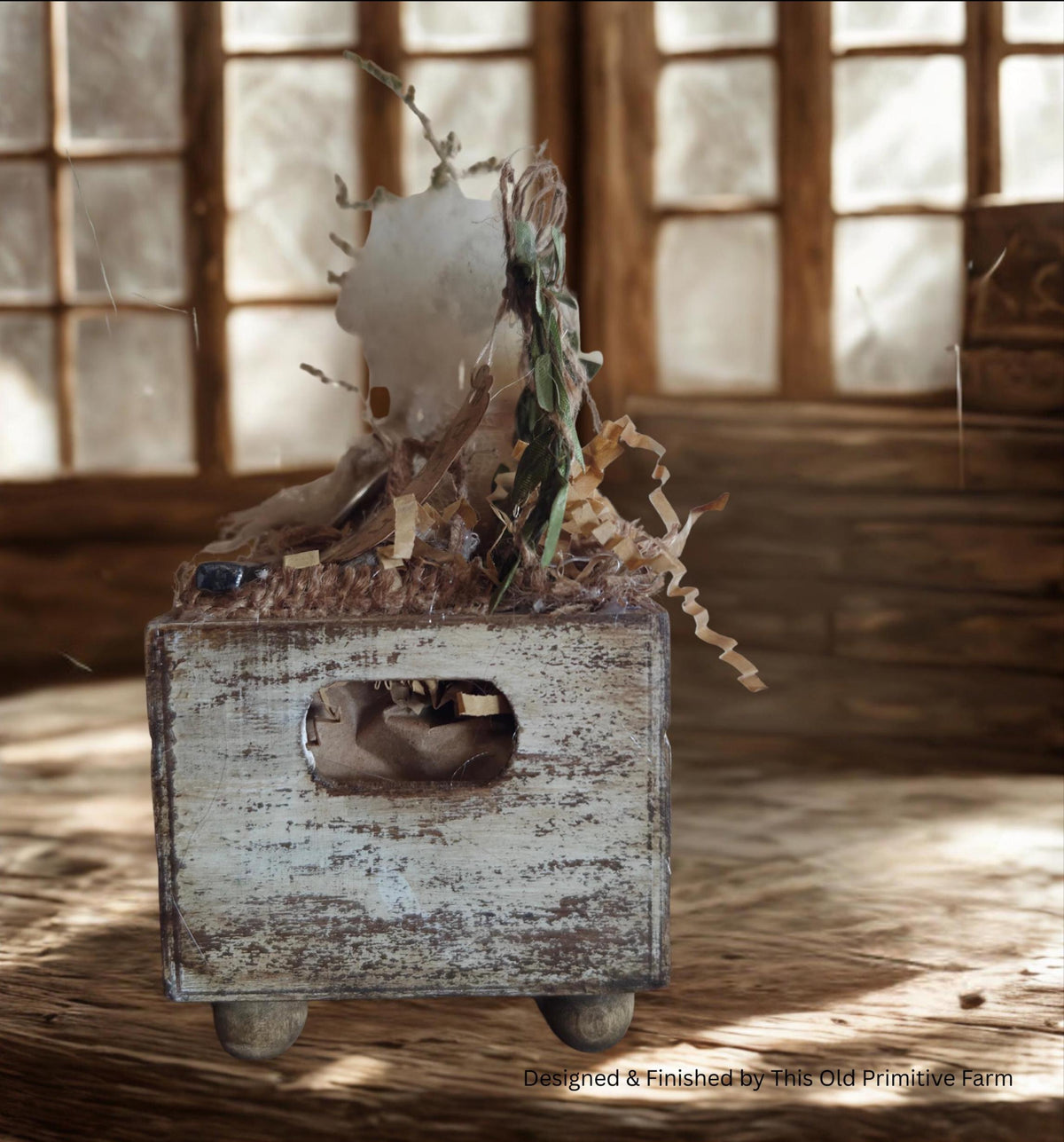 Primitive Market Day Mini Crate – Handmade Farmhouse Shelf Decor, Spring Tag