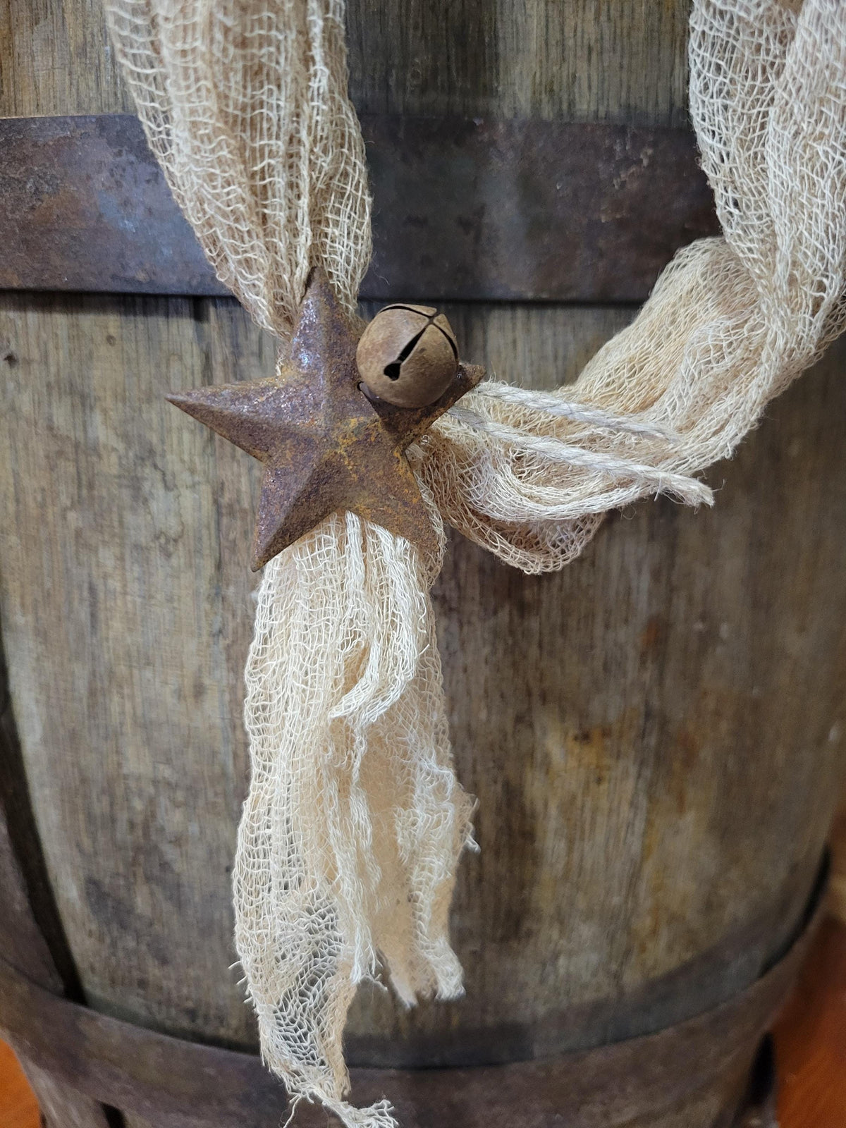 Farmhouse Christmas Garland: Coffee Stained Cheesecloth with Bells & Stars