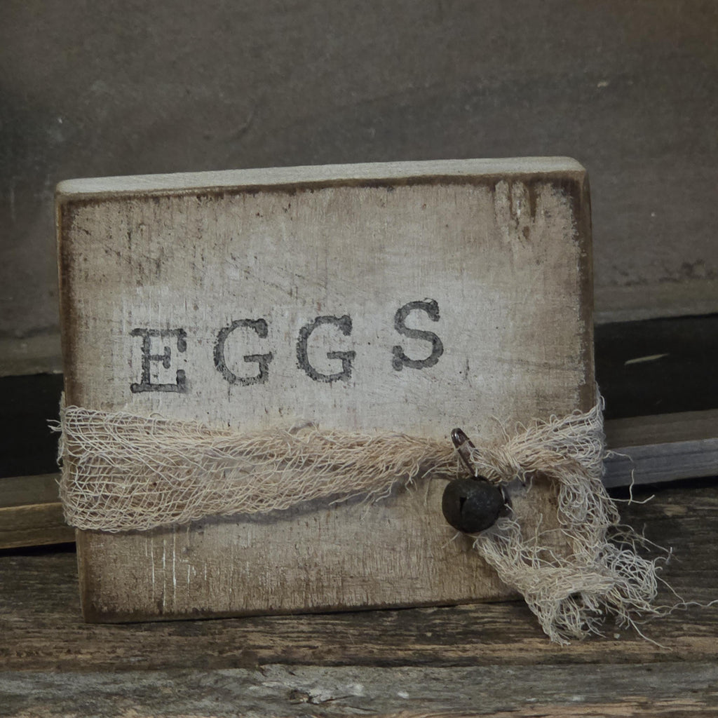 Primitive Farmhouse Goose Shelf Sitter | Rustic Spring Easter Decor, Hand-Stamped EGGS Wood Block