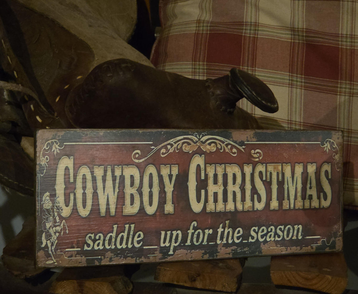 Handmade Cowboy Christmas Wood Sign | Rustic Western Holiday Decor (13x5)