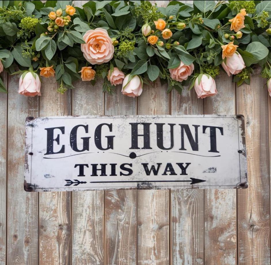 Primitive Egg Hunt Metal Sign | Rustic Farmhouse Spring Easter Decor