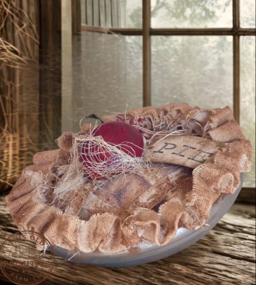 Primitive Apple Pie and Tuck Pillow | Americana Farmhouse Decor | Rustic Patriotic Kitchen Decor | Faux mini apple Pie | Stars and Stripes