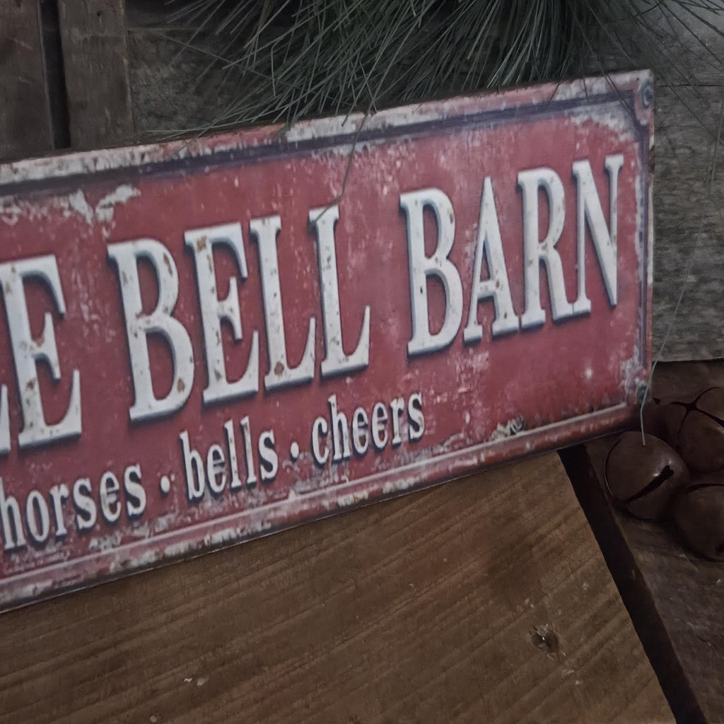 Handmade Jingle Bell Barn Sign | Rustic Farmhouse Holiday Decor (13x5)