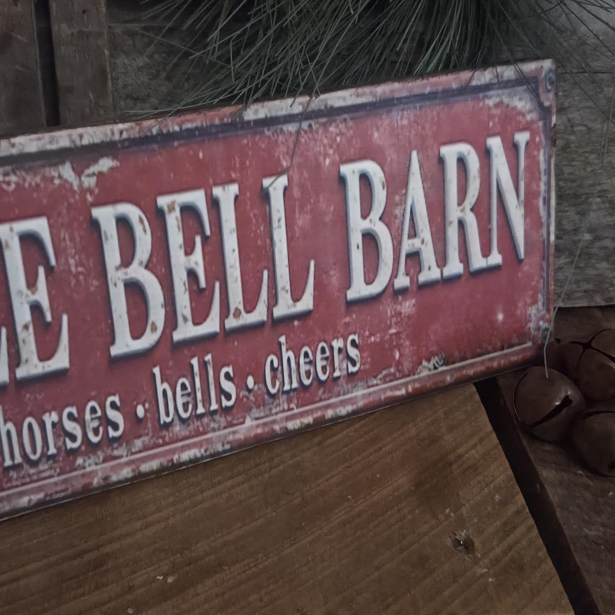 Handmade Jingle Bell Barn Sign | Rustic Farmhouse Holiday Decor (13x5)