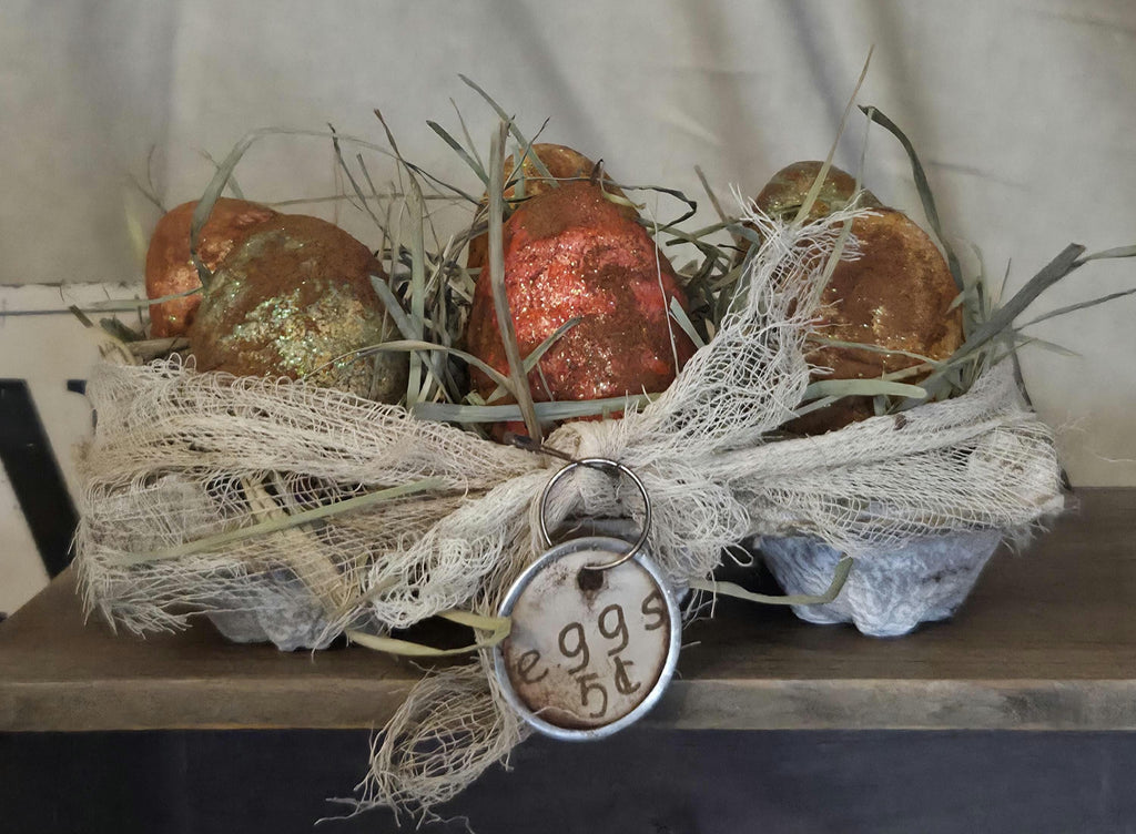 Primitive Easter Egg Carton Decor | Cinnamon Grunged Eggs | Rustic Farmhouse Spring Accent