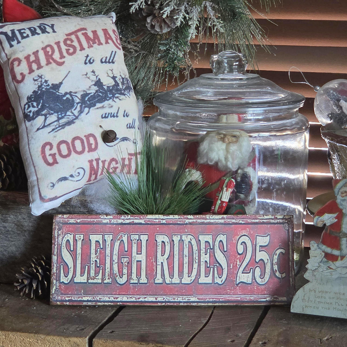 Handmade Sleigh Rides Christmas Sign | Rustic Farmhouse Wood Decor (13x5)