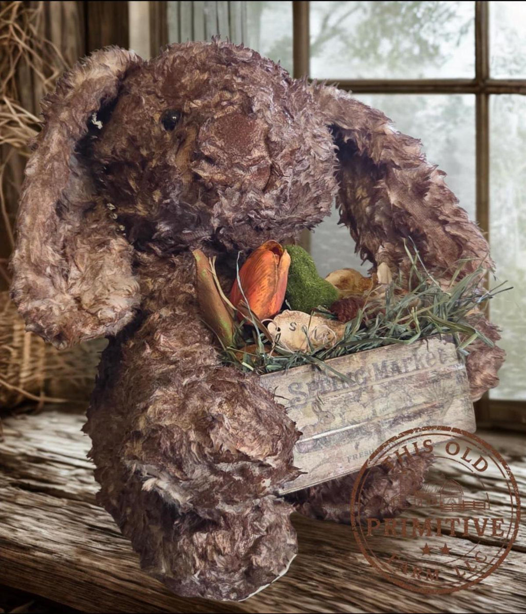 Limited Edition Primitive Folk Art Bunny Figurine | Hand-Aged Farmhouse Spring Decor Crate