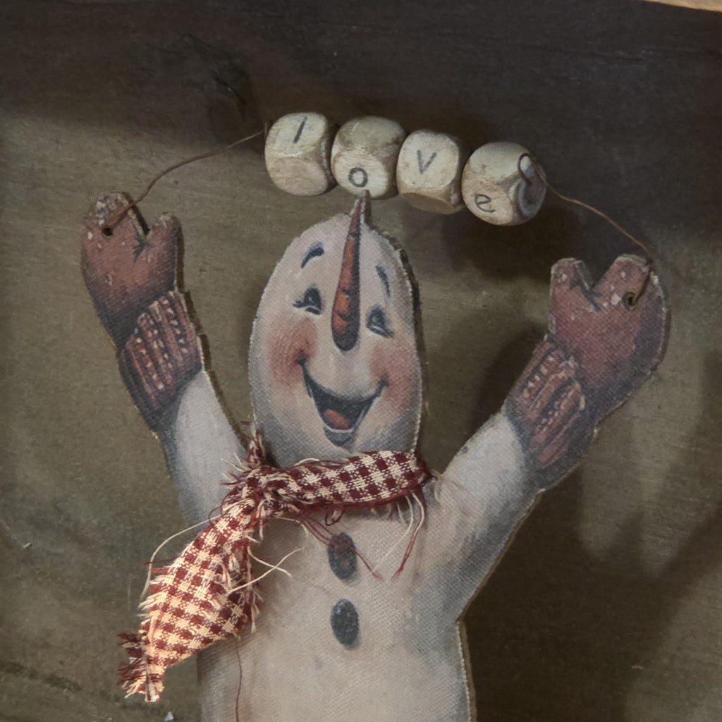 Primitive Valentine Snowman Shelf Sitter | XOXO LOVE Rustic Farmhouse Decor | Handmade Seasonal Accent