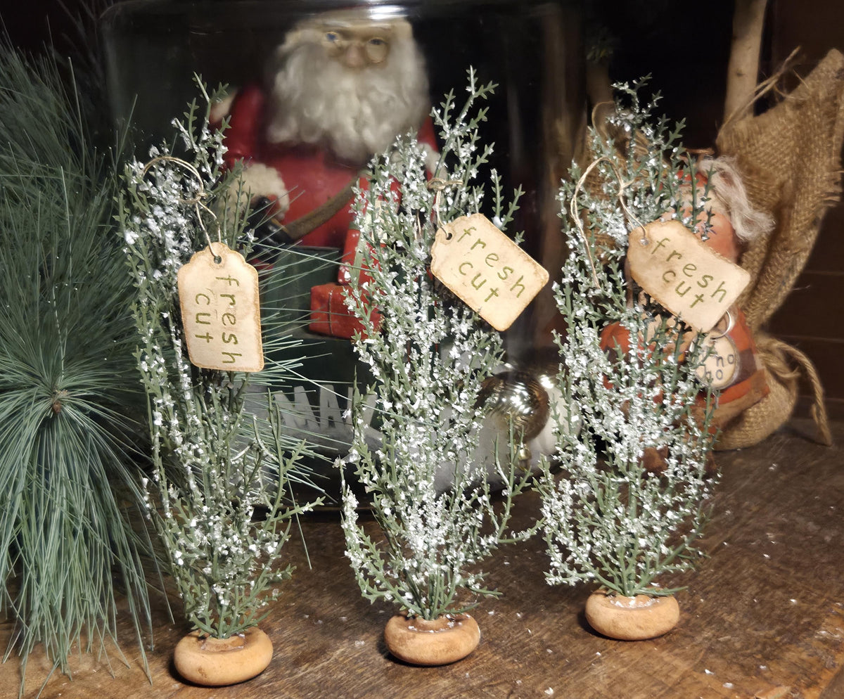 Primitive Snowy Pine Trees Set, Farmhouse Christmas Decor