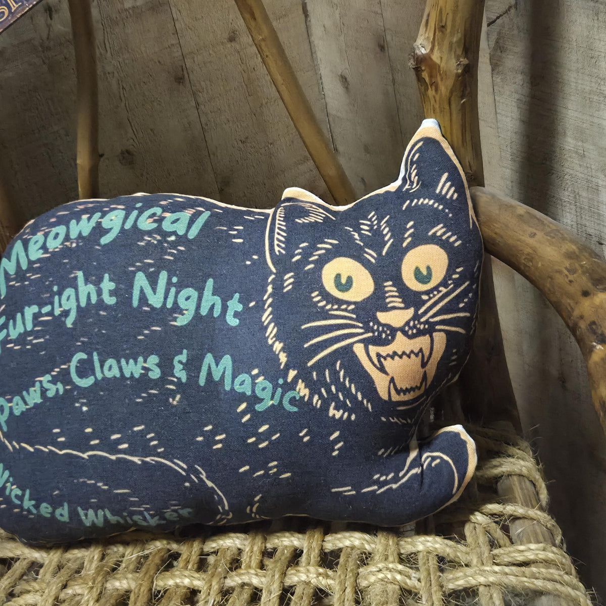 Primitive Halloween Black Cat Pillow | Folk Art Fall Decor, Rustic Farmhouse Accent