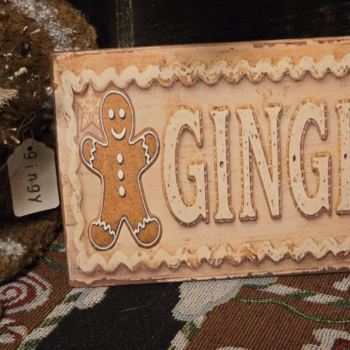 Primitive Gingerbread Wood Sign | Vintage Christmas Kitchen Decor, Farmhouse Baking Wall Art