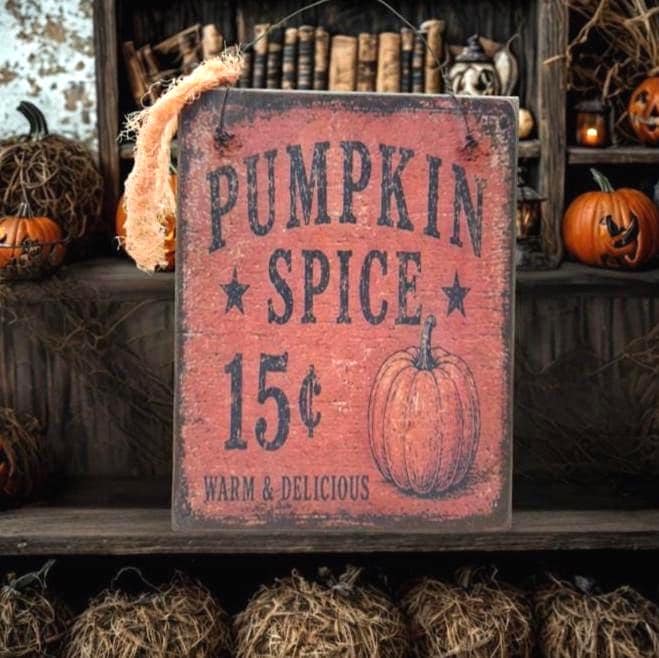 Primitive Pumpkin Spice 15 Cents Sign – Rustic Farmhouse Autumn Kitchen Decor
