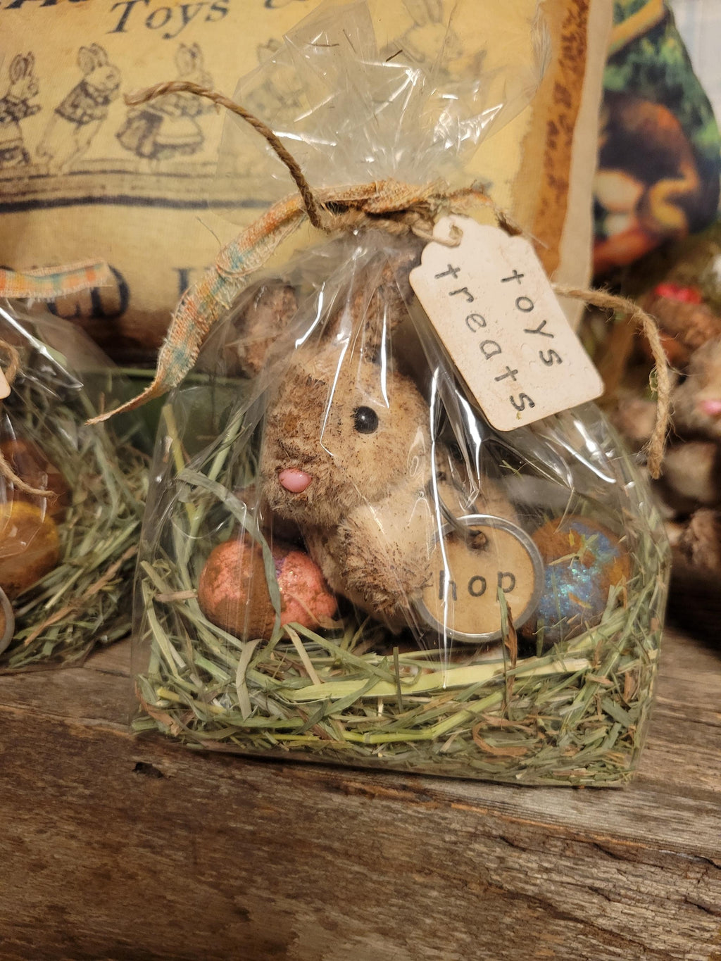 Primitive Easter Bunny Decor | Cinnamon Grunged Plush Accent | Rustic Farmhouse Spring Display
