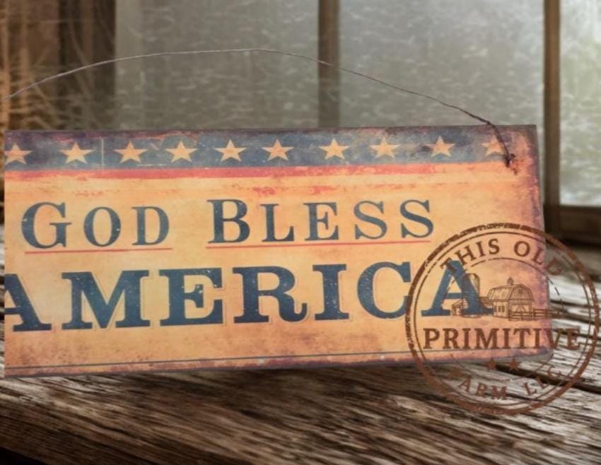 Primitive God Bless America Sign – Rustic Farmhouse Americana Decor – Folk Art Patriotic Sign