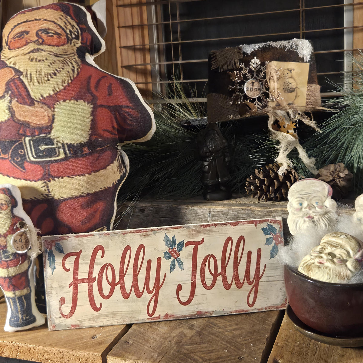 Handmade Holly Jolly Christmas Sign | Rustic Farmhouse Wood Decor (13x5)