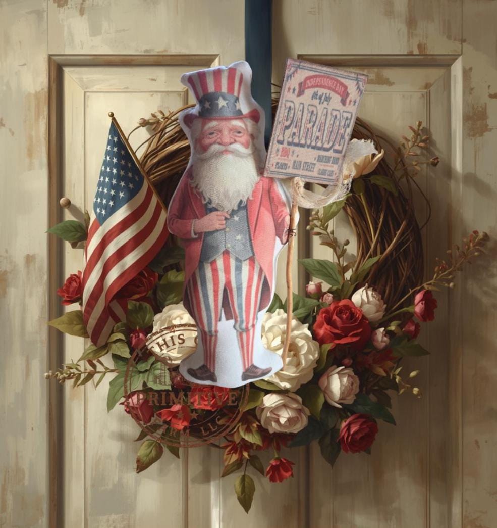 Uncle Sam Shelf Sitter Pillow | Primitive Americana Parade Decor, Rustic Farmhouse 4th of July