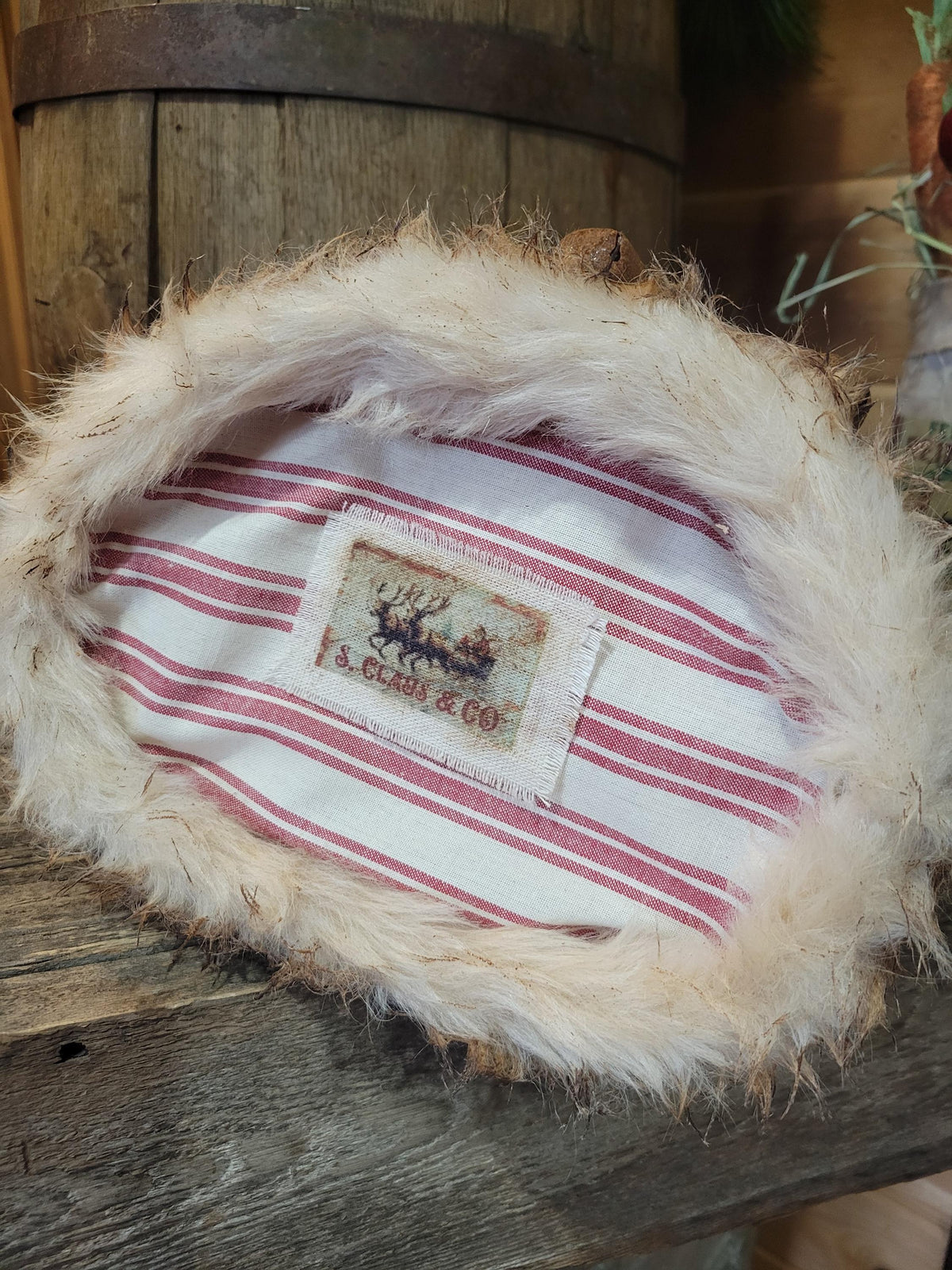 Handcrafted Primitive Farmhouse Santa Hat | Nostalgic Plush Santa with Rusty Jingle Bells | Limited Edition Rustic Shelf Sitter